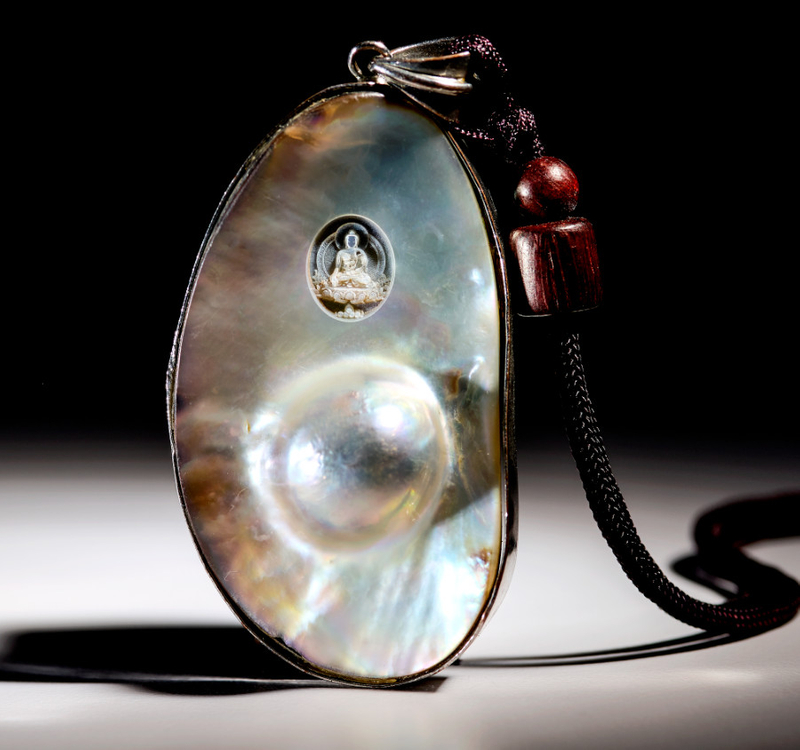 螺鈿貝殼 南無本師釋迦牟尼佛 毫芒雕刻